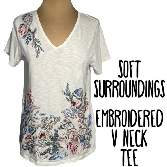 Soft Surroundings Tops - Soft Surroundings embroidered and embellished v neck top size S